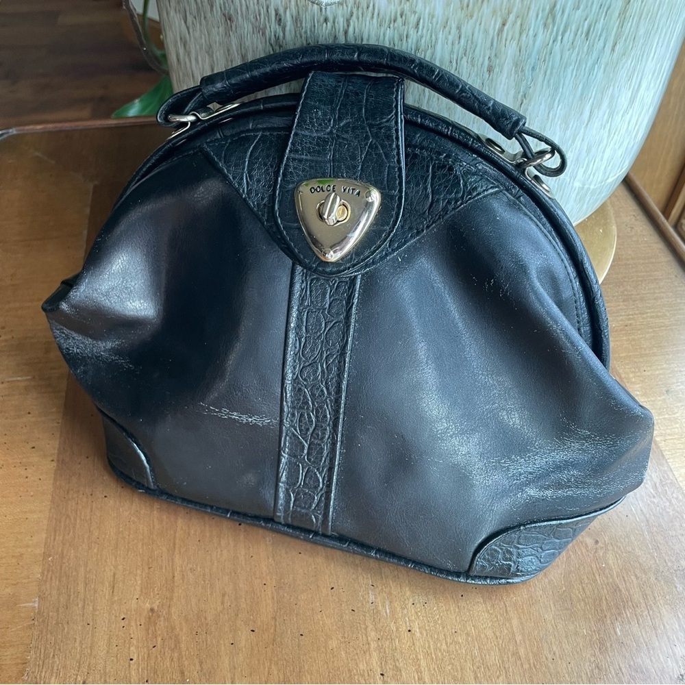 Vintage Black Leather Satchel with Gold Heart Turn-Lock - Picture 16 of 16
